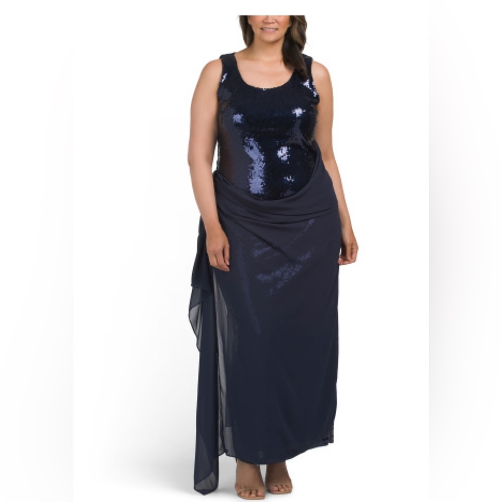 RENE BY RENE RUIZ
Sequin Dress With Wrap Skirt Overlay Navy Sequin Wedding Dress